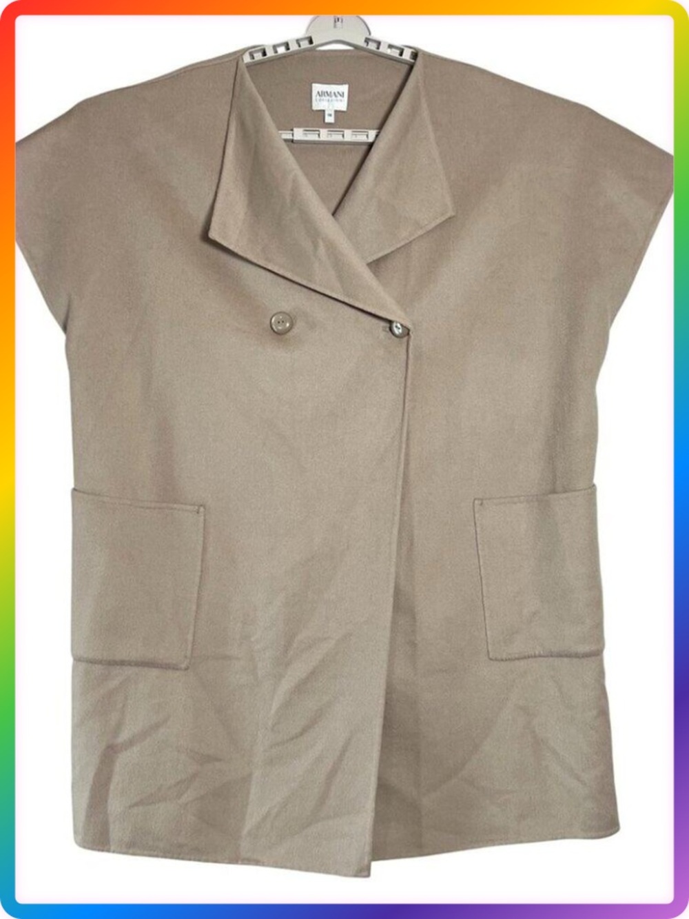 Armani Collezioni Wool Cashmere Boxy Sleeveless Long Vest Tan Sz 16 Designer